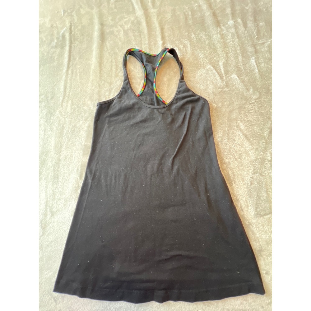 Lululemon Tank Top Women 4-6 Black Rainbow Trim Racerback Active